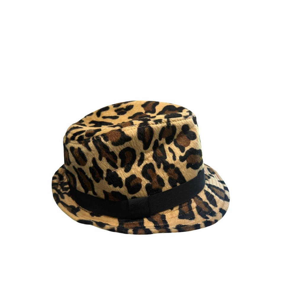 Unbranded Fedora Hat Leopard Print Faux Fur Brown Black Animal Pattern OS
